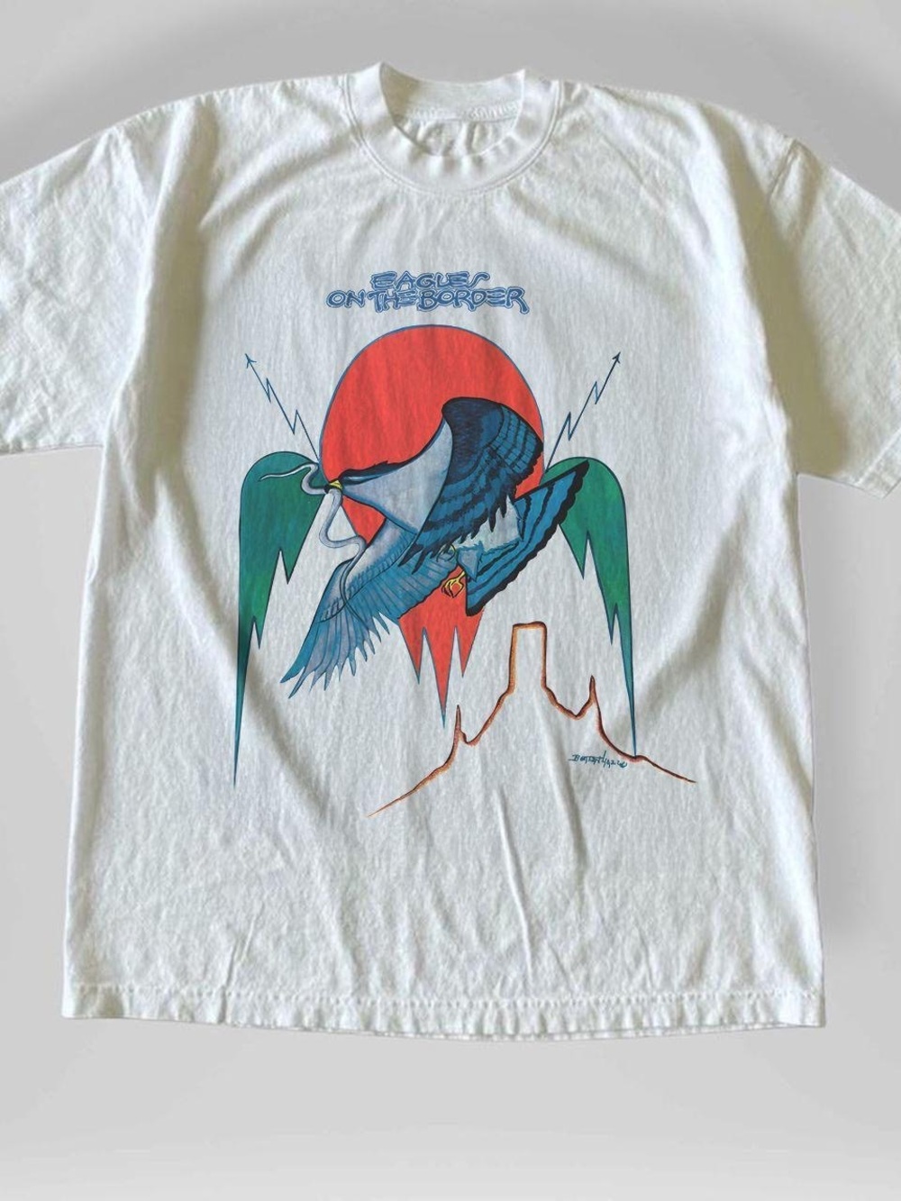 Gildan White Short Sleeve Tee with Blue Eagle and Red Sun Graphic
